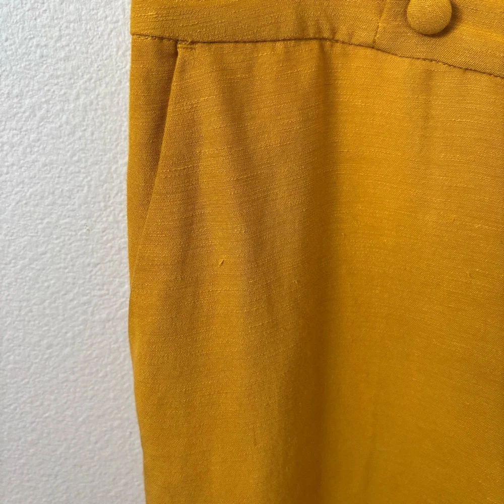 Sezane Georges Dress Pants Tailored Pleated Linen Mustard Yellow Size 8 Fr 40